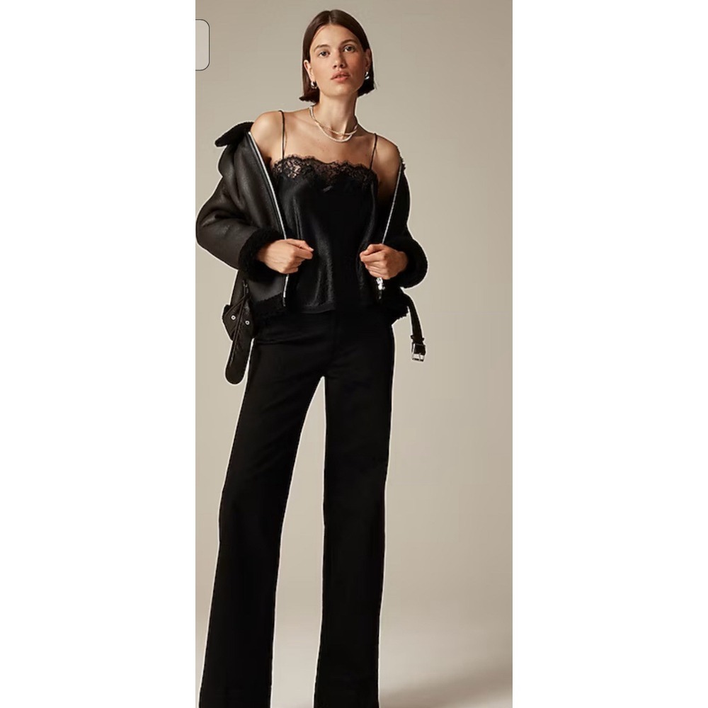 J.Crew Women's '96 DENIM TROUSER Black 30P. Wide Leg Stretch Business Casual NWT